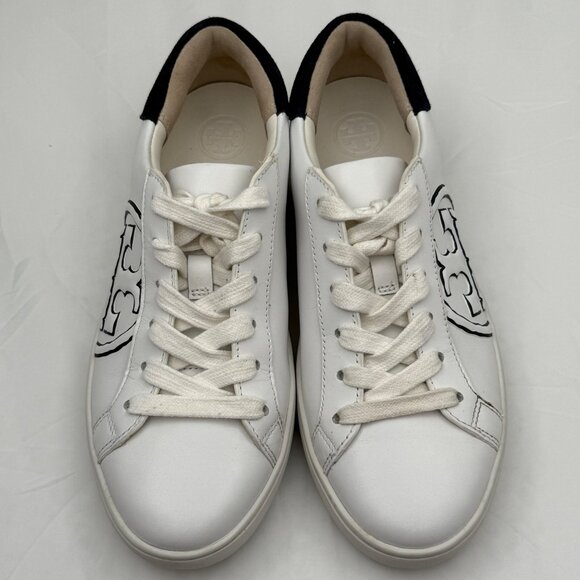 Tory Burch Sneakers Womens 5M T-Logo Leather Lace-Up Black/White Logo - Picture 2 of 14
